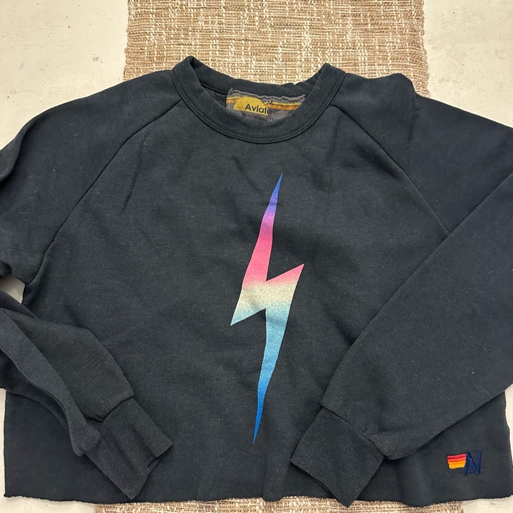 Aviator Nation Black Sweatshirt with Ombre Lightning Bolt